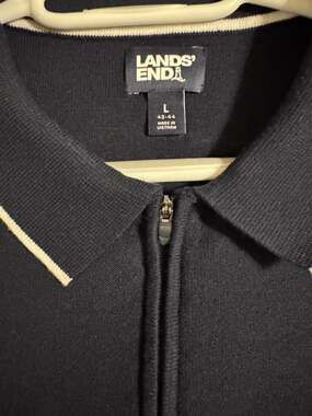 NWOT Lands' End Men's Navy Blue Short Sleeve Quarter-Zip Polo Sweater Knit Trim